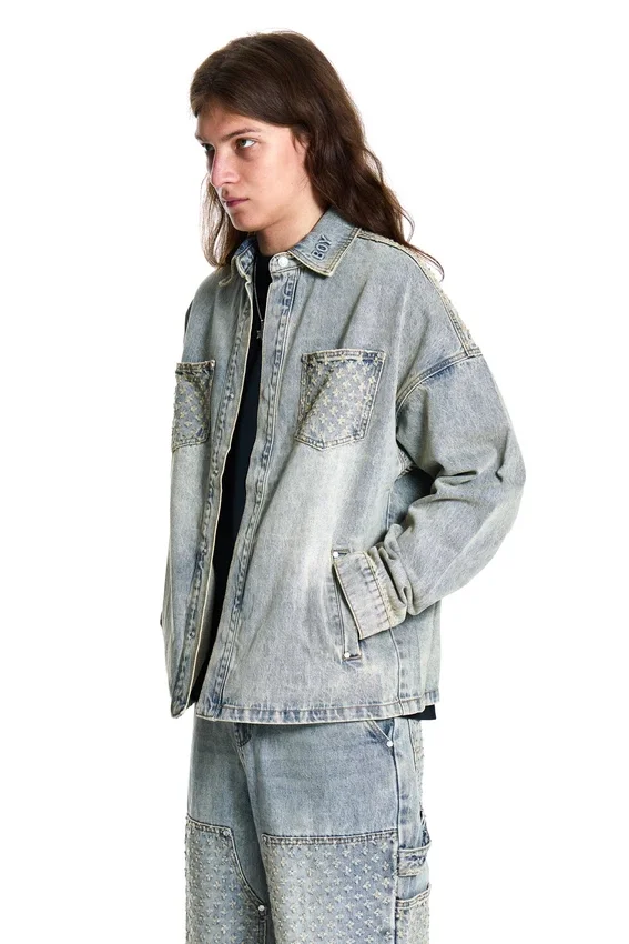 Giacca in denim con effetto consumato al laser