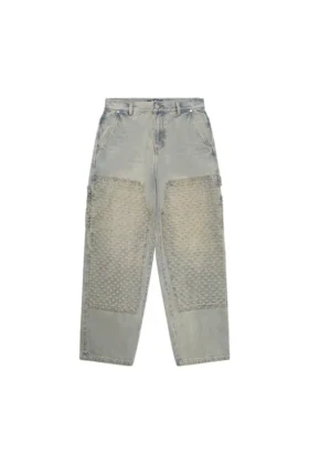 Pantaloni in denim con effetto consumato al laser