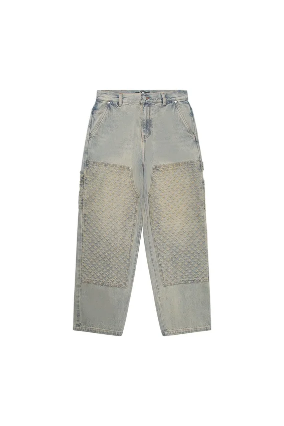 Pantaloni in denim con effetto consumato al laser