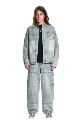 Pantaloni in denim con effetto consumato al laser