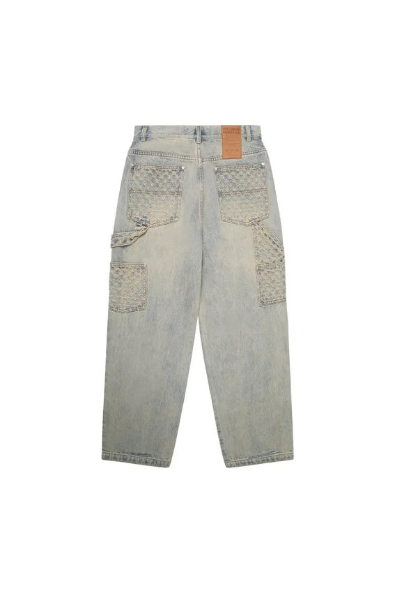 Pantaloni in denim con effetto consumato al laser